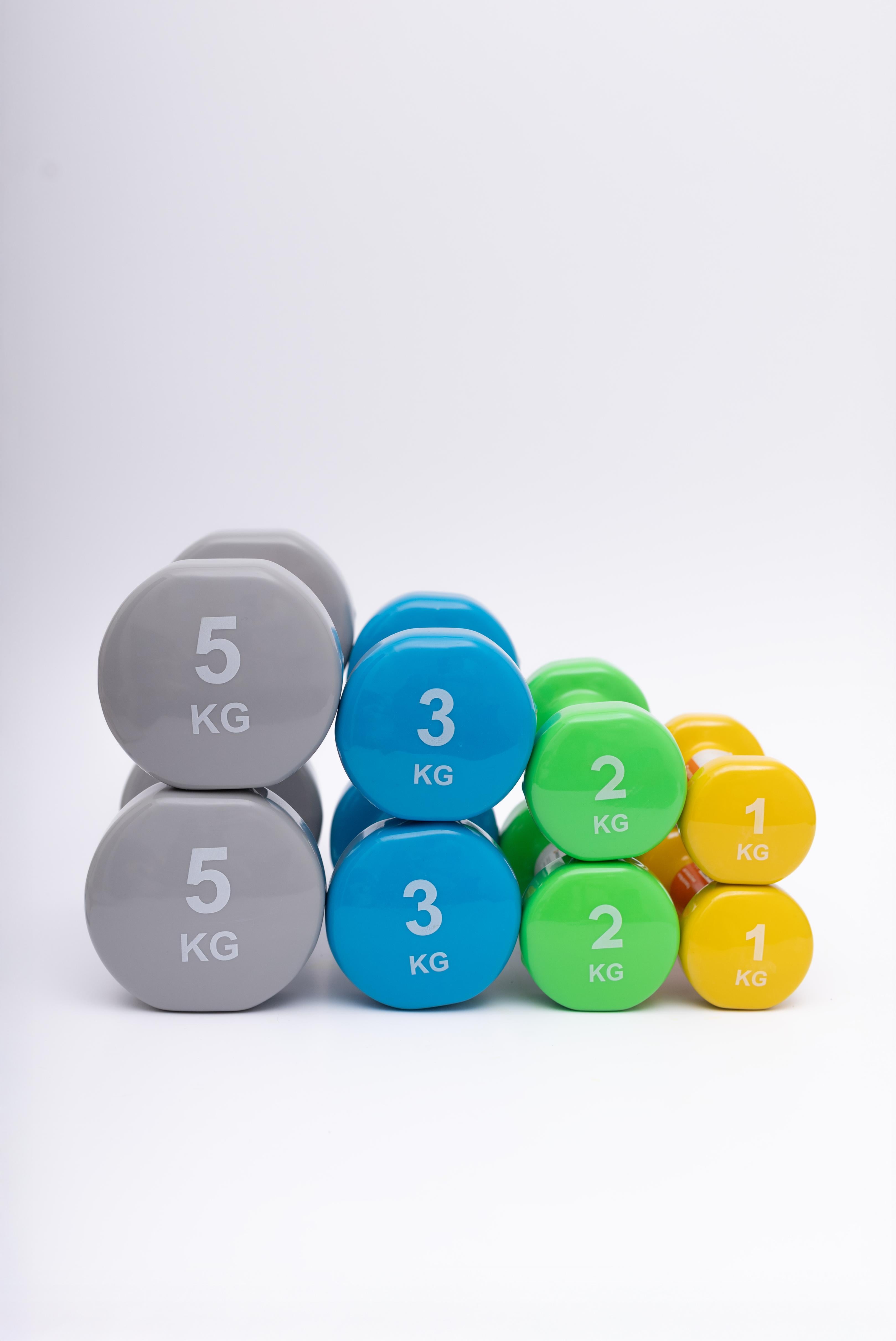 SET DE MANCUERNAS DE NEOPRENO - INCLUYE UN PAR DE 1KG, 2KG, 3 KG, 4 KG, Y 5 KG