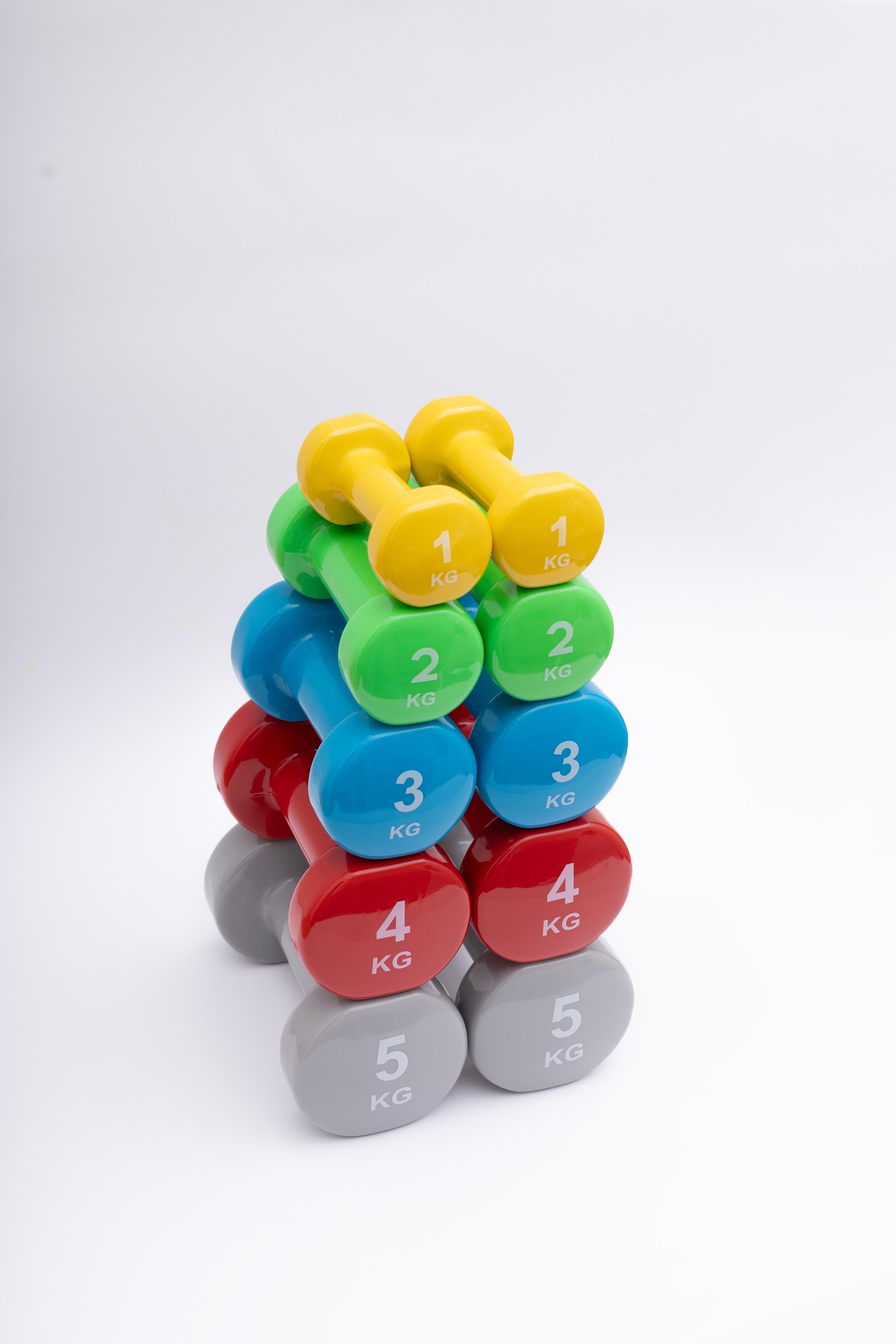 SET DE MANCUERNAS DE NEOPRENO - INCLUYE UN PAR DE 1KG, 2KG, 3 KG, 4 KG, Y 5 KG